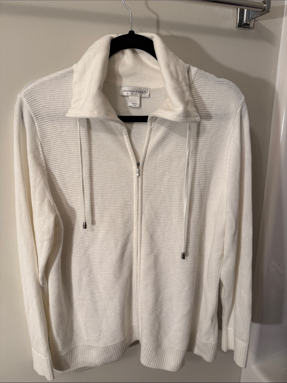 Christopher & Banks Cream Ribbed Full-Zip Knit Jacket Sweater –Women’s L